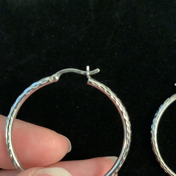 Sterling Silver Textured Hoops 925 - Picture 7 of 9